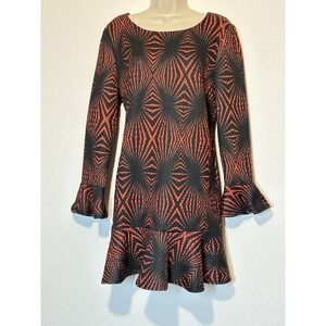 Aryeh Dress Medium Shift Red Black Retro Psychedelic Boho Hippie Geometric